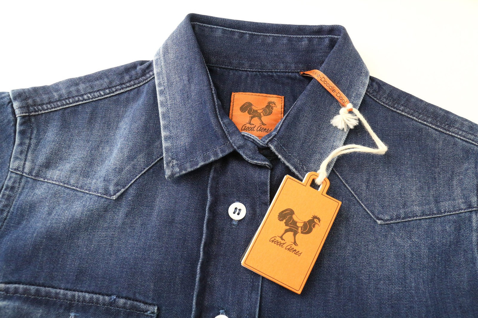 GOOD GENES Women's Shirt S Blue Washed Denim Cotton Button-Up Long Sleeve