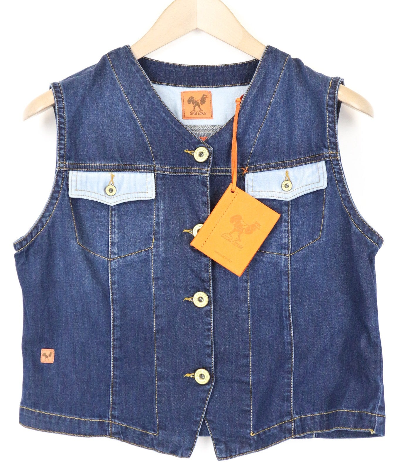 GOOD GENES Haily Women's Denim Vest L Blue Washed Pure Cotton Sleeveless