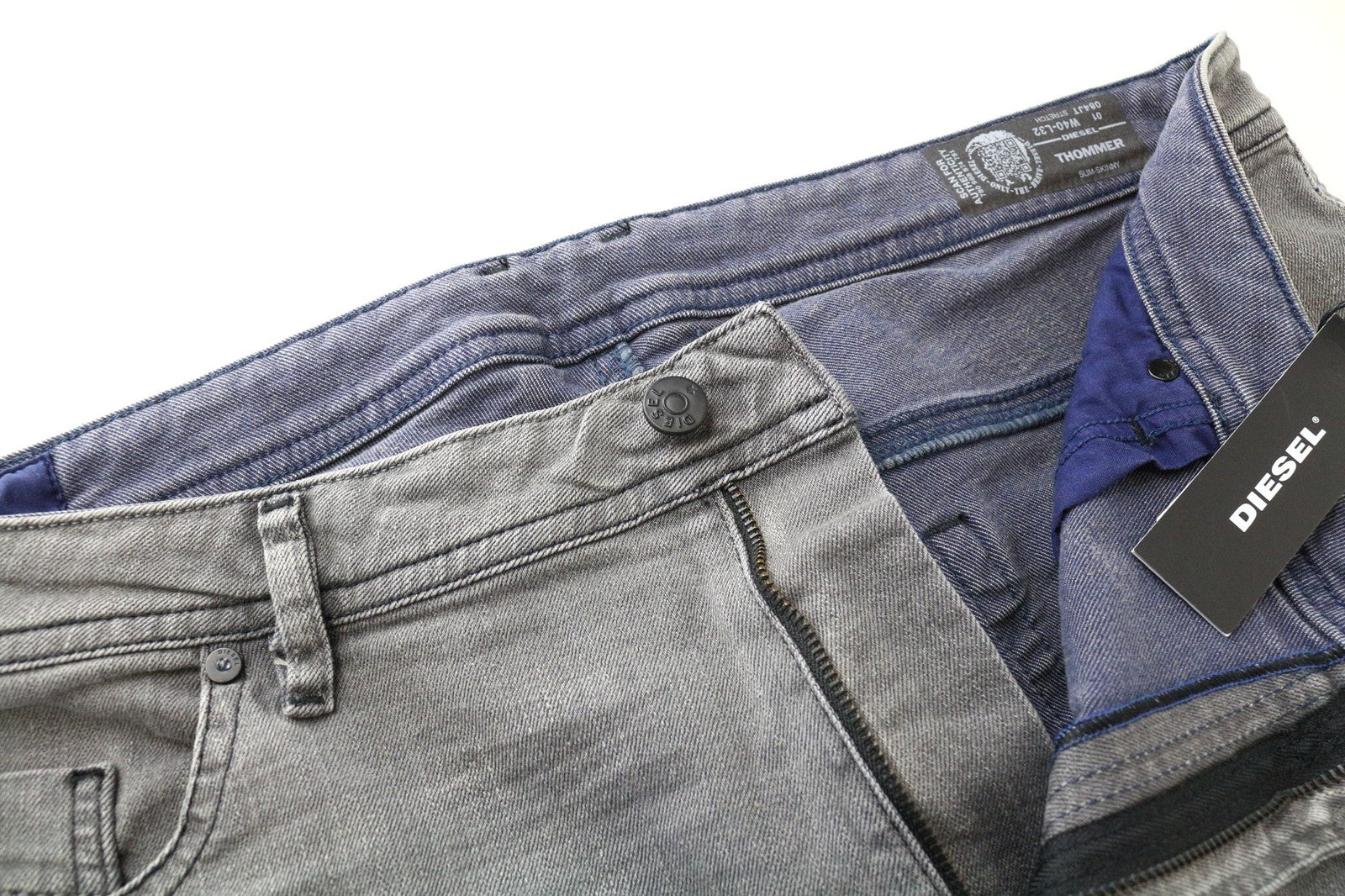 DIESEL Thommer 084JT Men's Jeans W40/L32 Slim Grey Washed Cotton Stretch Fit