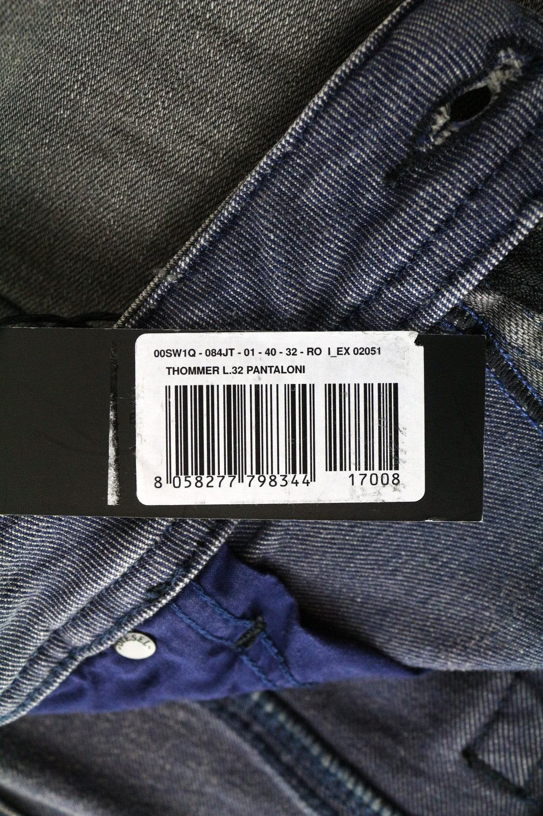 DIESEL Thommer 084JT Men's Jeans W40/L32 Slim Grey Washed Cotton Stretch Fit