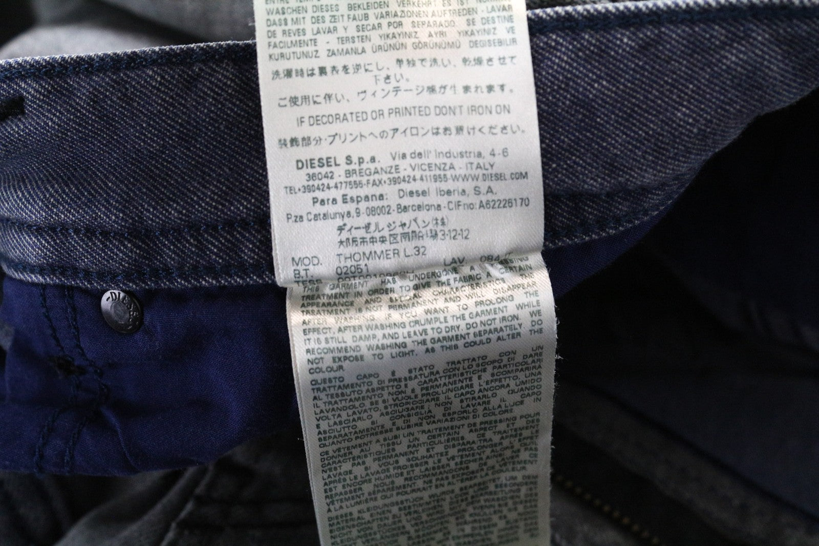 DIESEL Thommer 084JT Men's Jeans W40/L32 Slim Grey Washed Cotton Stretch Fit