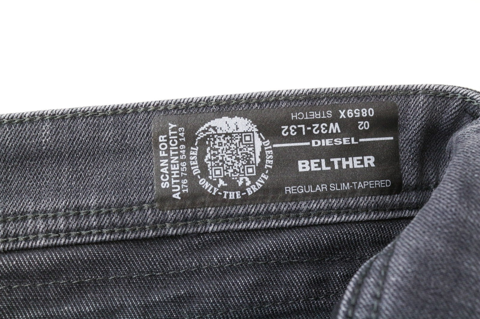 DIESEL Belther 0859X Men's Jeans W32/L32 Slim Tapered Grey Cotton Stretch Fit