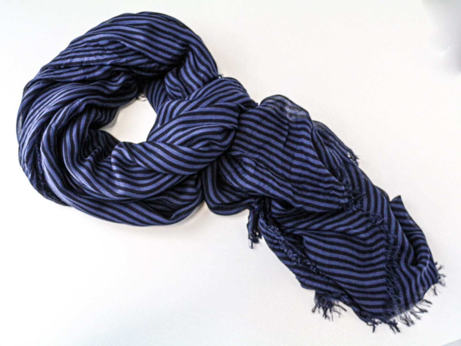 MAISON SCOTCH Women's Scarf OS Dark Blue Striped Lightweight Casual Wrap