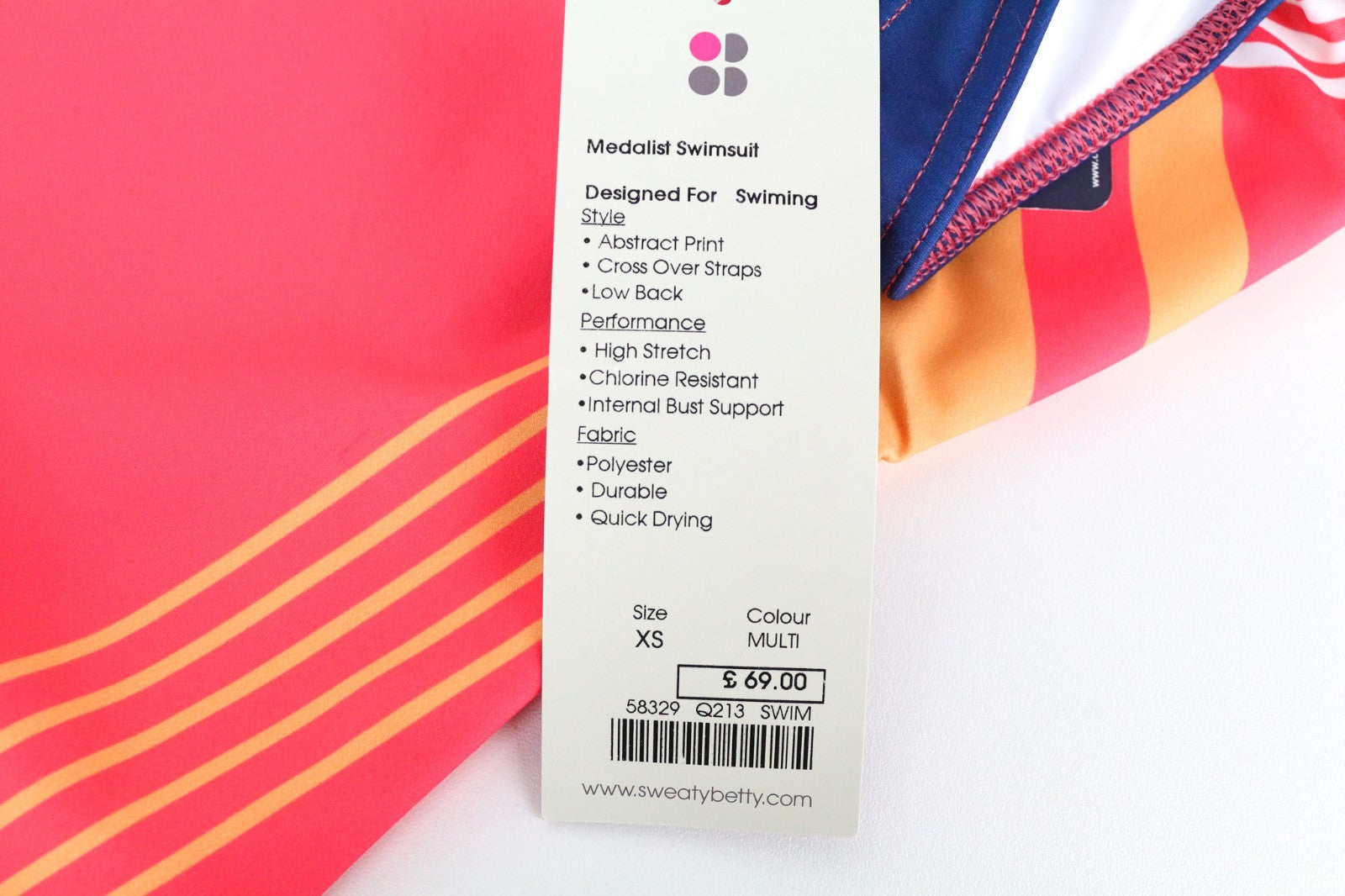 SWEATY BETTY Medalist Women's Swimsuit XS Pink One Piece Bust Support