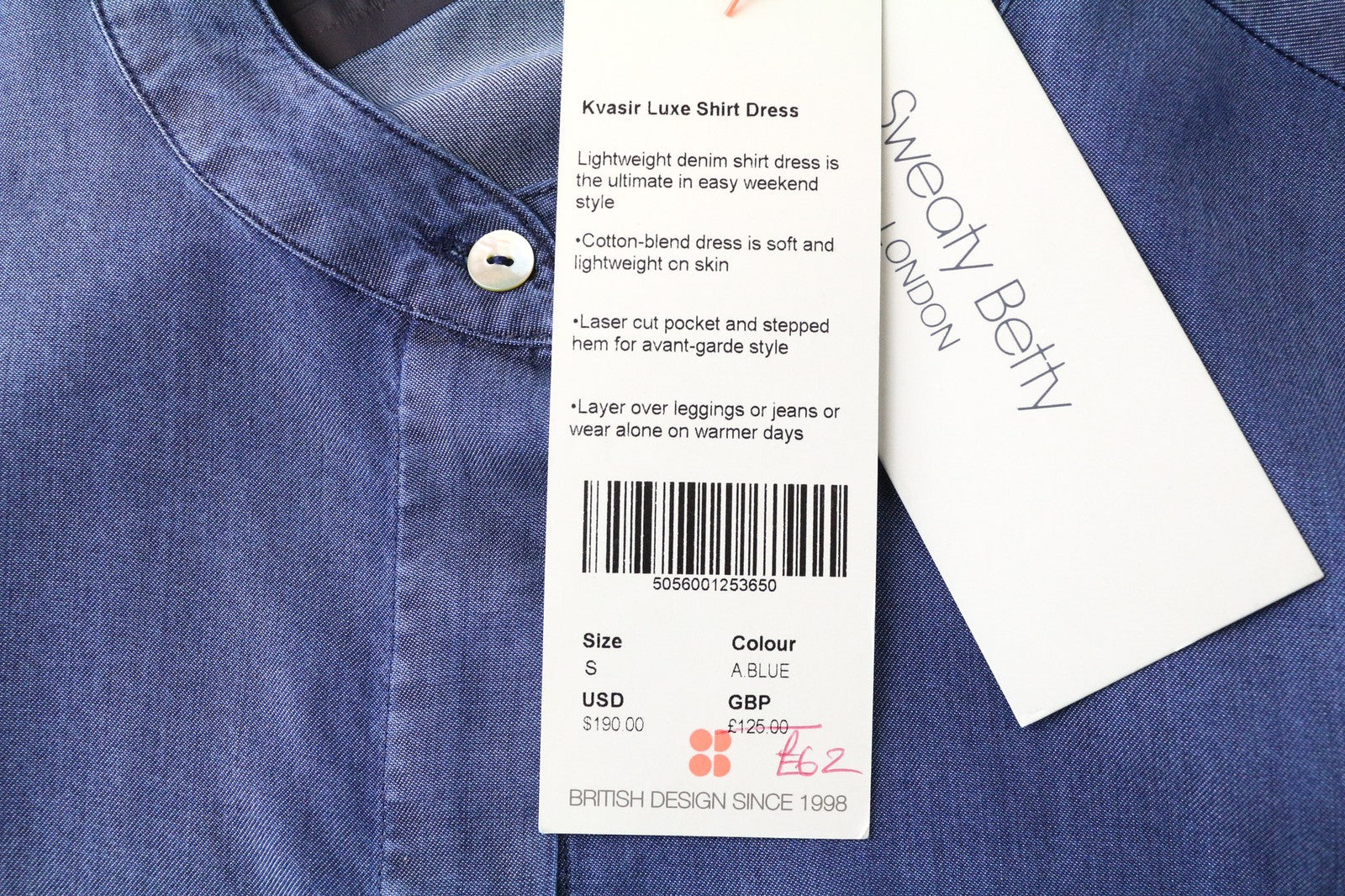 SWEATY BETTY Kvasir Luxe Women's Dress S Blue Lightweight Long Sleeve Shirt