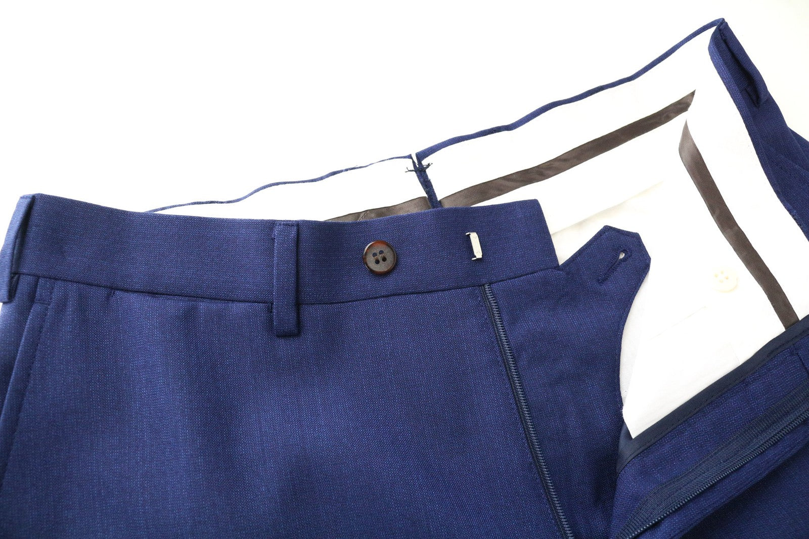 SUITSUPPLY Brescia Men's Trousers UK38L Blue Wool Pleated Lined Classic Fit