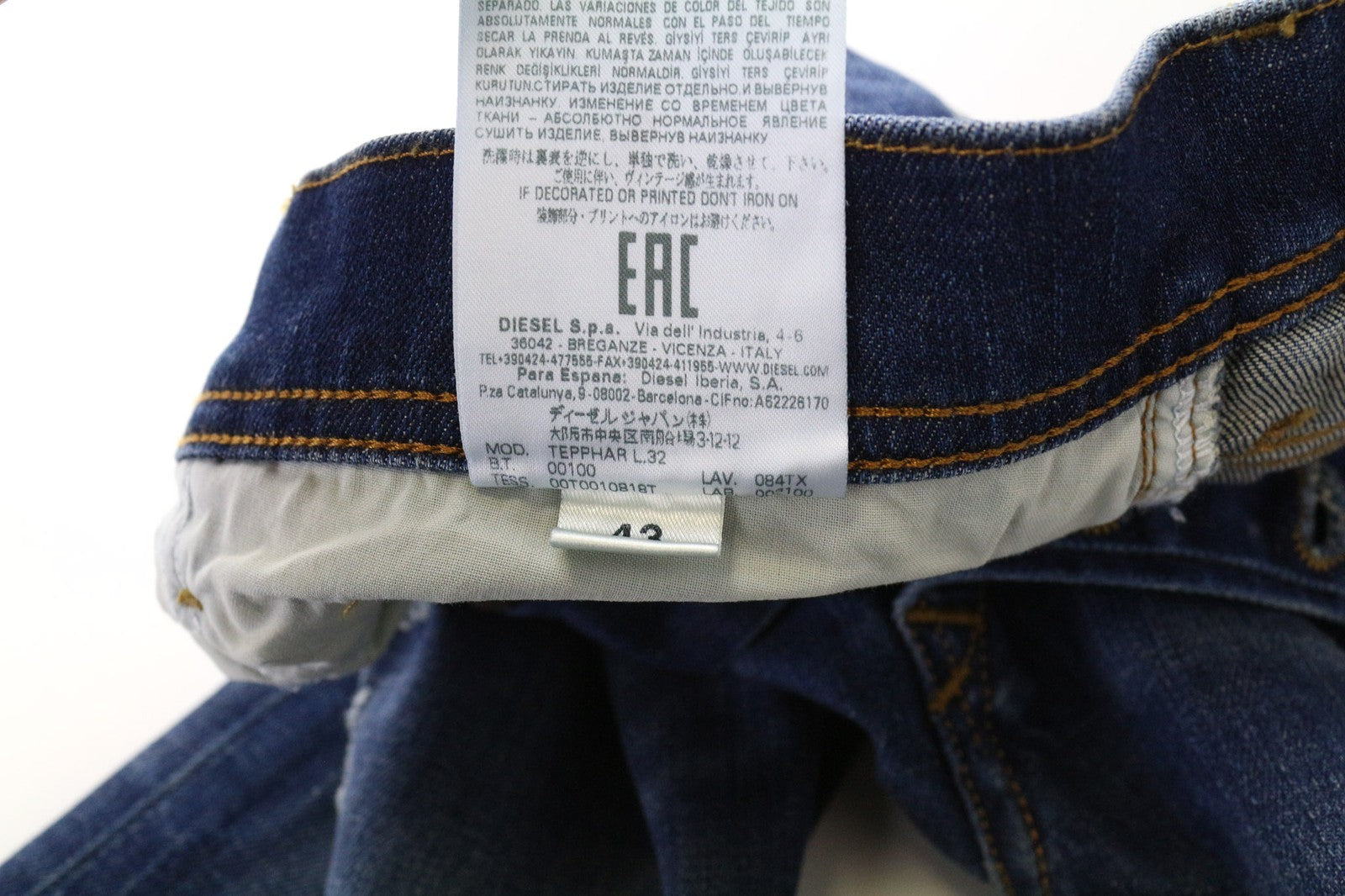 DIESEL Tepphar 084TX Men's Jeans W28/L32 Slim Carrot Blue Cotton Ripped Wash