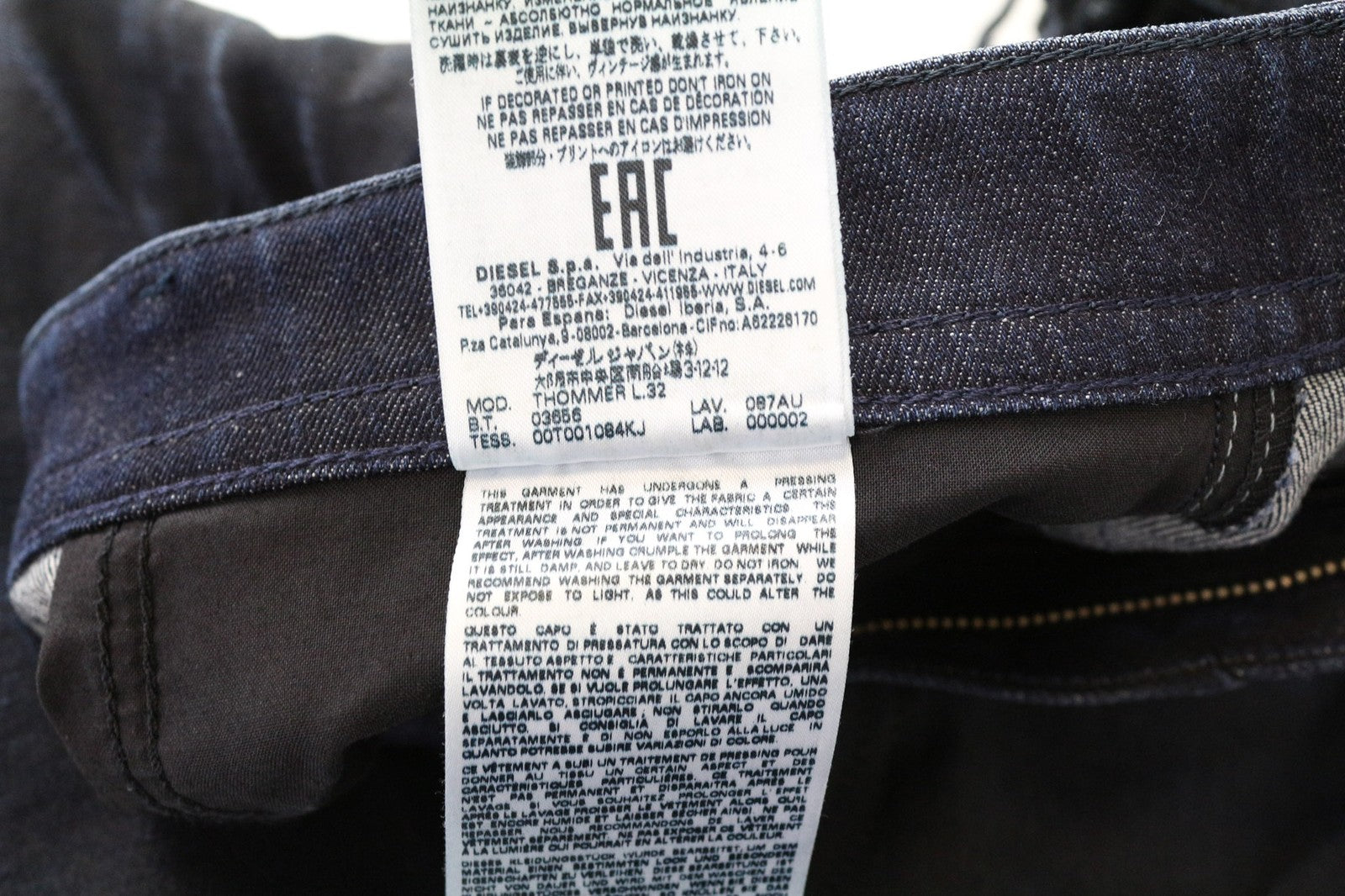 DIESEL Thommer 087AU Men's Jeans W30/L32 Slim Dark Blue Cotton Stretch Fit