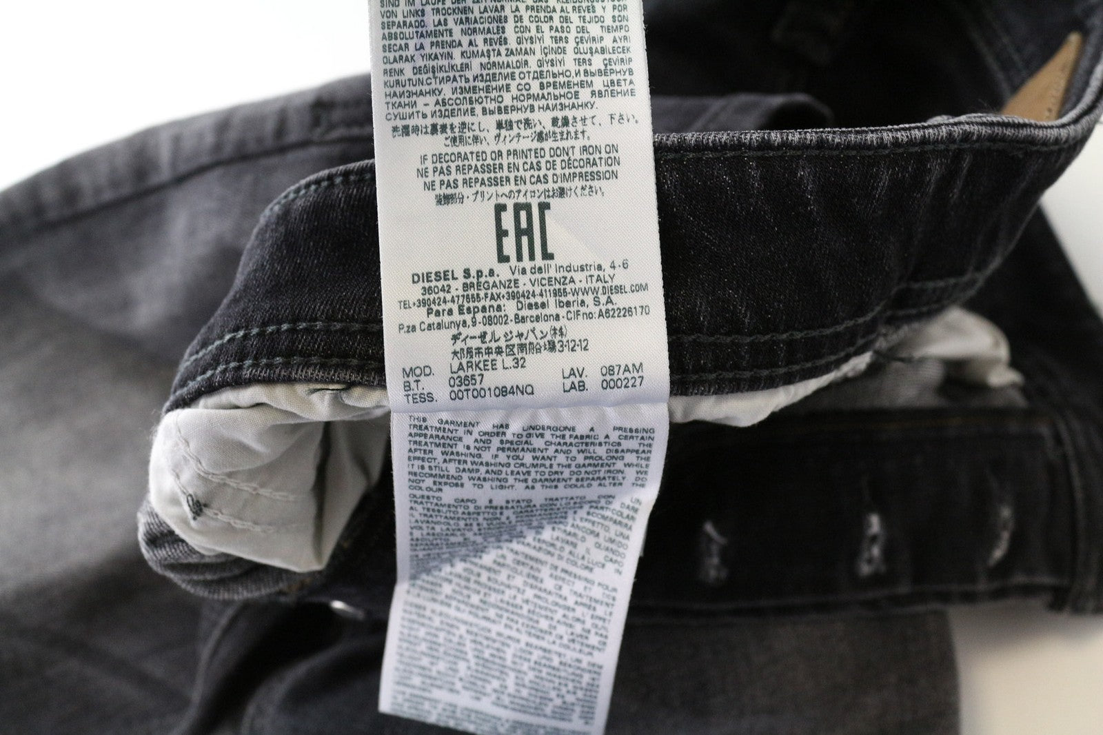 DIESEL Larkee 087AM Men's Jeans W27/L32 Straight Regular Grey Cotton Stretch