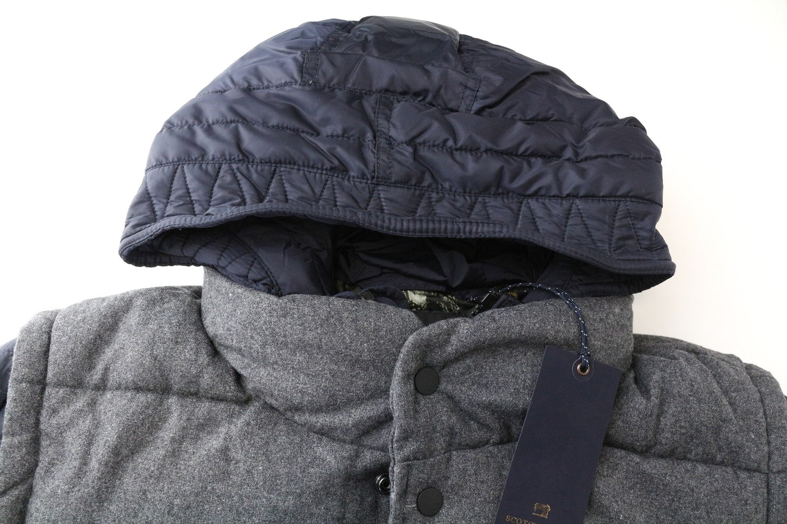 SCOTCH & SODA Ams Couture Men's Jacket XL Grey Navy Wool Blend Hooded Vest