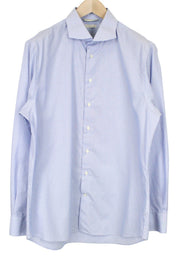 SUITSUPPLY Men's Formal Shirt 43/17 Blue Striped Cotton Slim Cut Extra Slim Fit