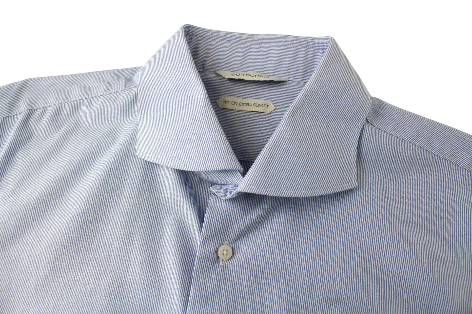 SUITSUPPLY Men's Formal Shirt 43/17 Blue Striped Cotton Slim Cut Extra Slim Fit