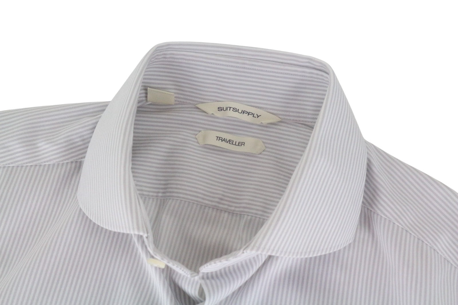 SUITSUPPLY Traveller Men's Formal Shirt 39L/15 1/2L Grey Twill Striped Cotton