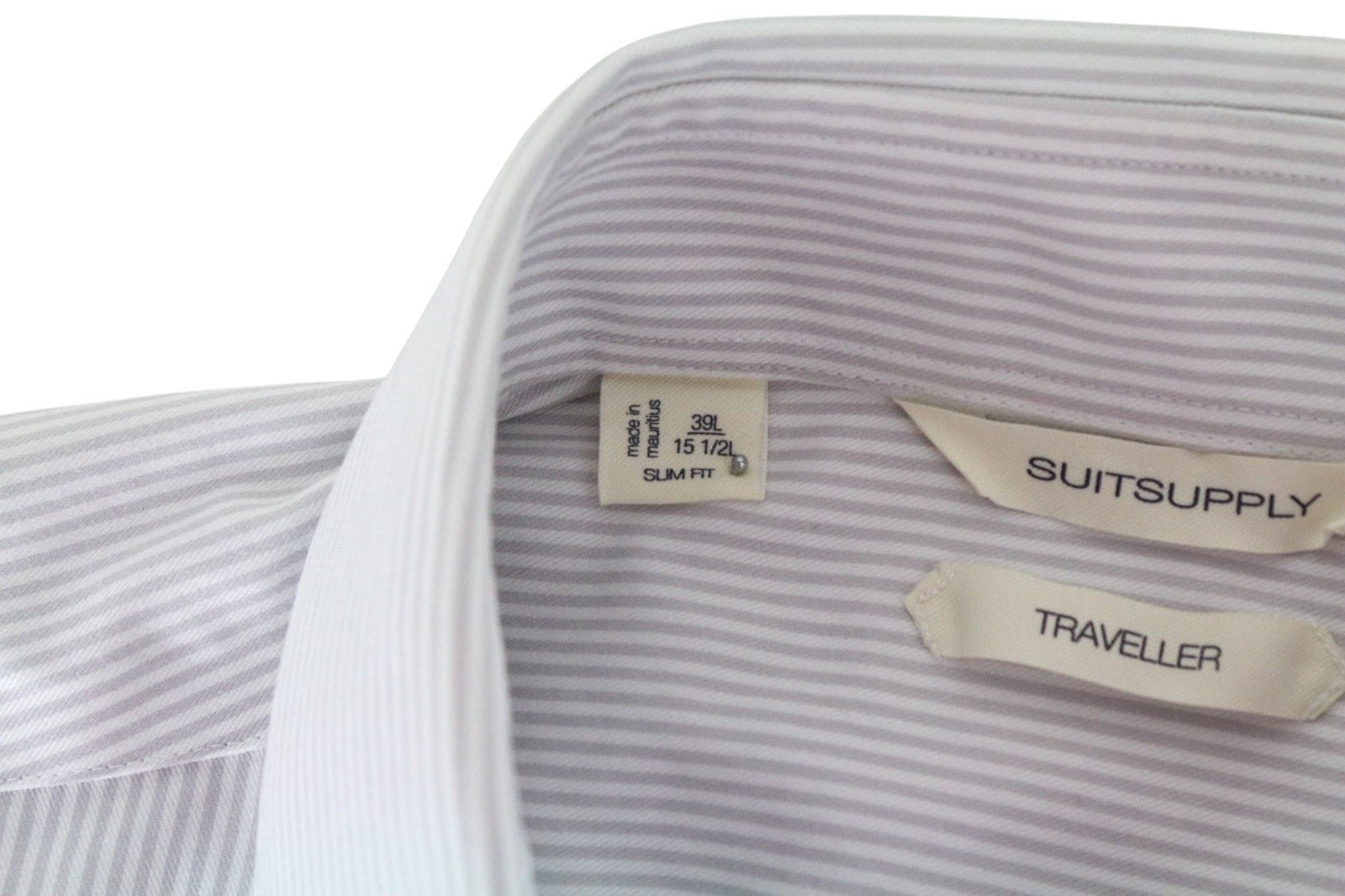 SUITSUPPLY Traveller Men's Formal Shirt 39L/15 1/2L Grey Twill Striped Cotton