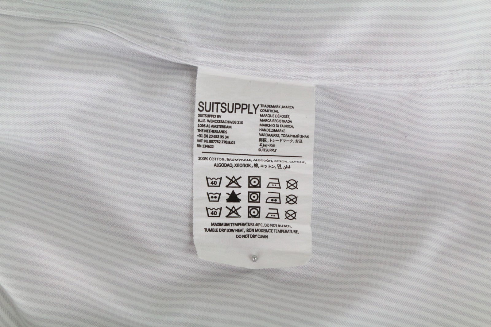 SUITSUPPLY Traveller Men's Formal Shirt 39L/15 1/2L Grey Twill Striped Cotton