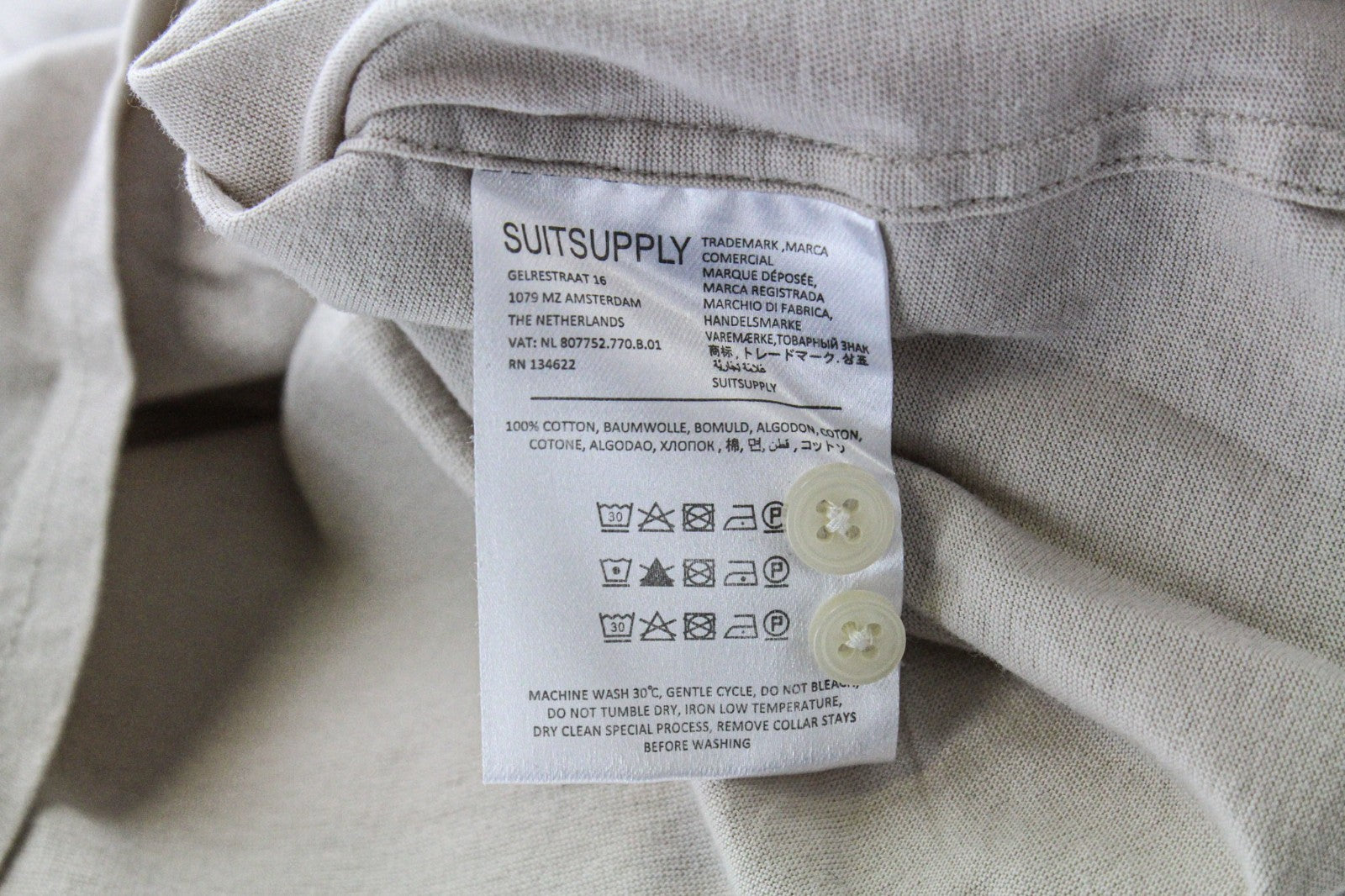 SUITSUPPLY Men's Shirt 37/14 1/2 Polo Beige Egyptian Cotton Extra Slim