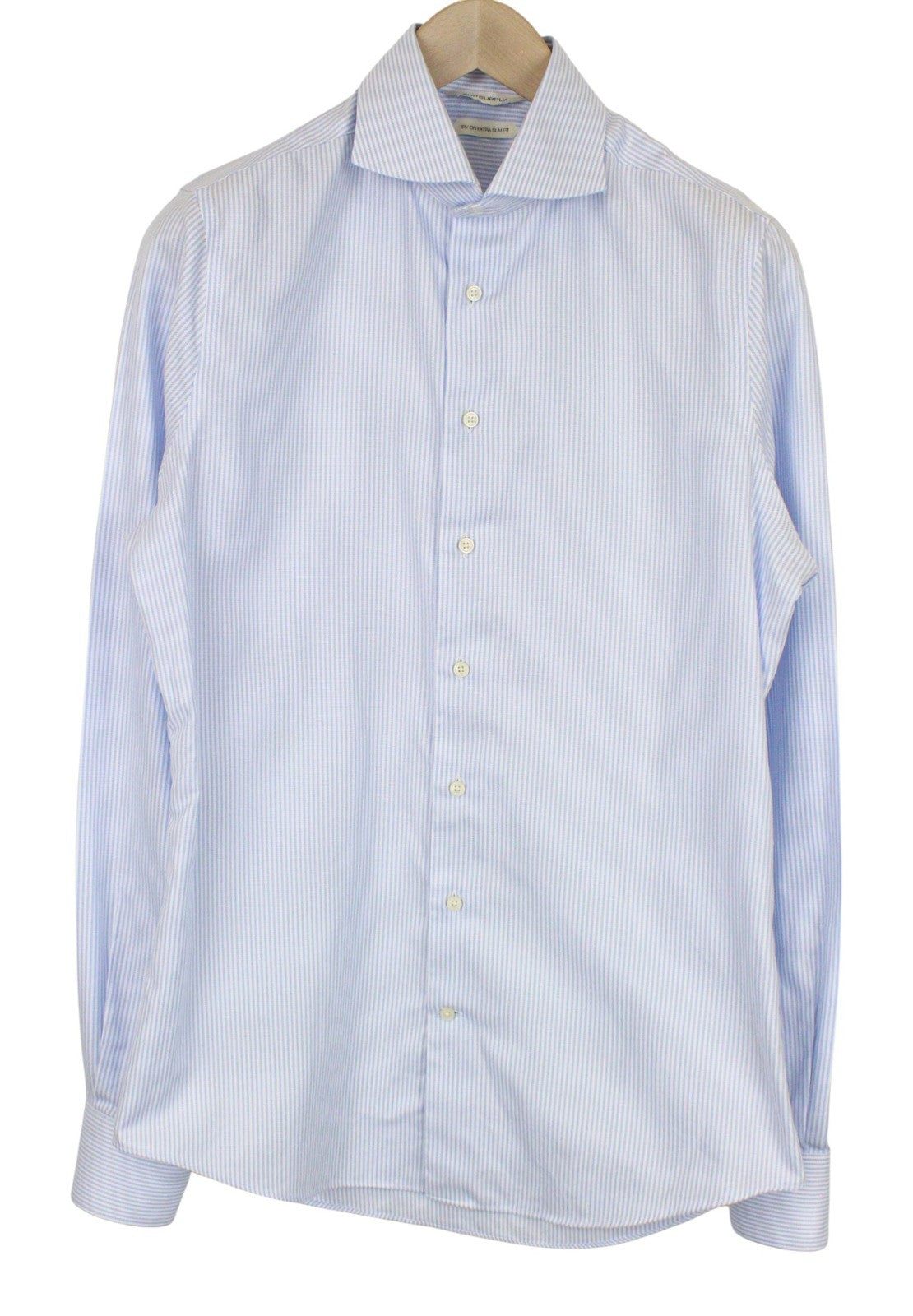 SUITSUPPLY Men's Formal Shirt 40L/15 3/4L Blue Striped Cotton Extra Slim Try On