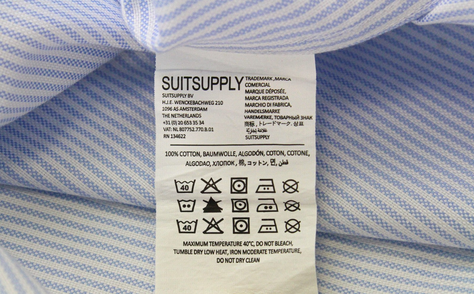 SUITSUPPLY Men's Formal Shirt 40L/15 3/4L Blue Striped Cotton Extra Slim Try On