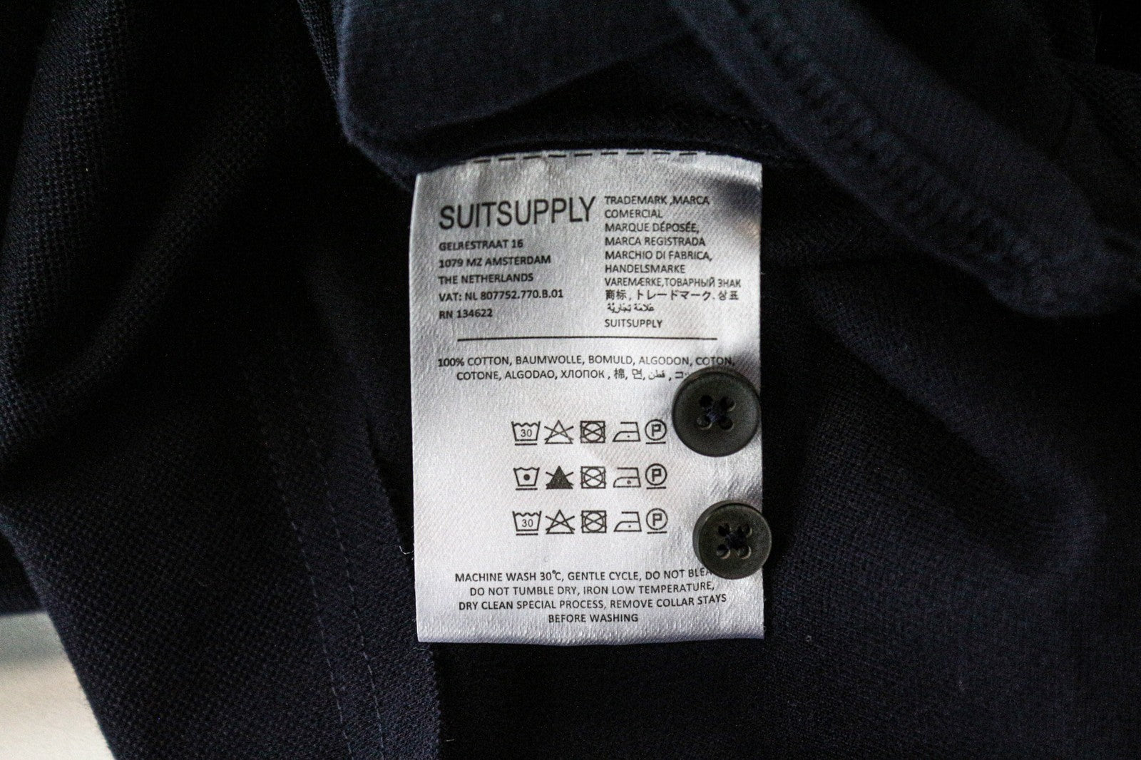 SUITSUPPLY Men's Shirt 37/38/14 1/2 Dark Blue Polo Cotton Extra Slim