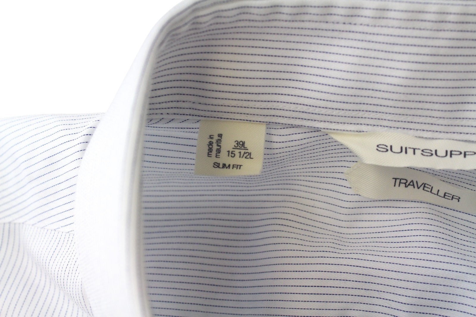 SUITSUPPLY Men's Formal Shirt 39L/15 1/2L Traveller Blue Striped Slim Formal