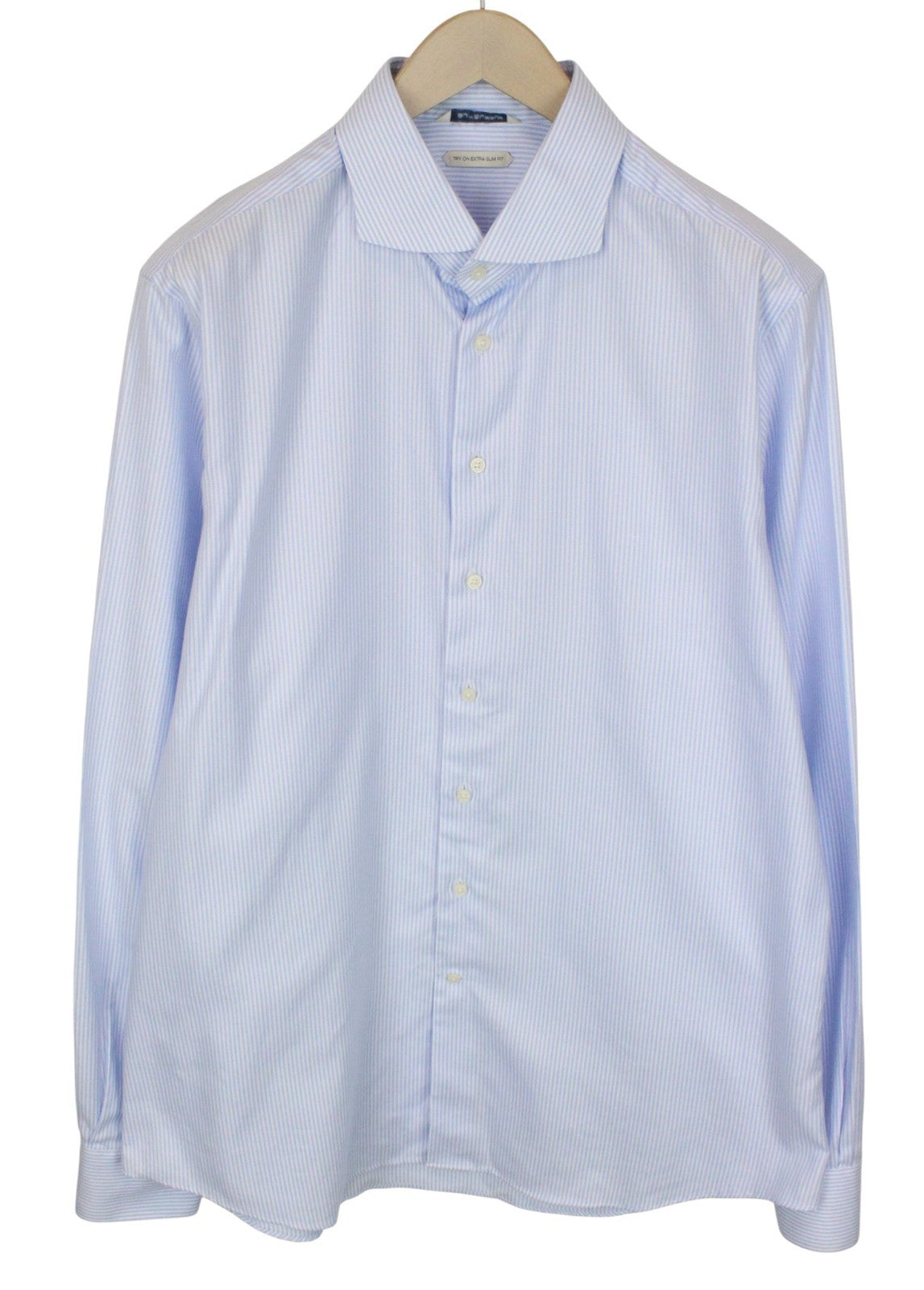SUITSUPPLY Men's Formal Shirt 45L/17 3/4L Light Blue Striped Cotton Extra Slim
