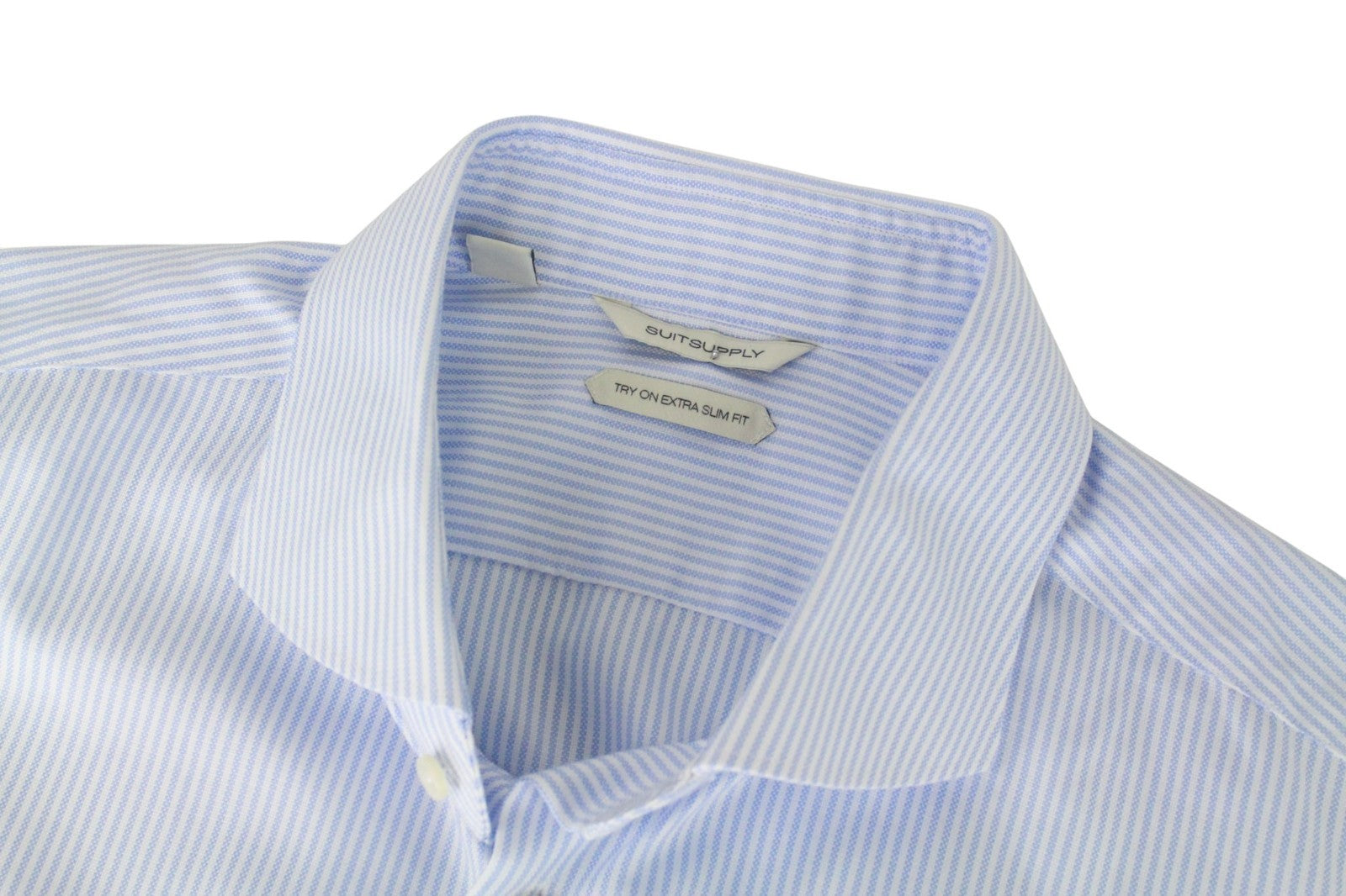 SUITSUPPLY Men's Formal Shirt 45L/17 3/4L Light Blue Striped Cotton Extra Slim