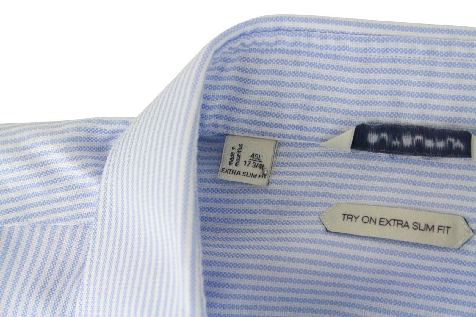 SUITSUPPLY Men's Formal Shirt 45L/17 3/4L Light Blue Striped Cotton Extra Slim