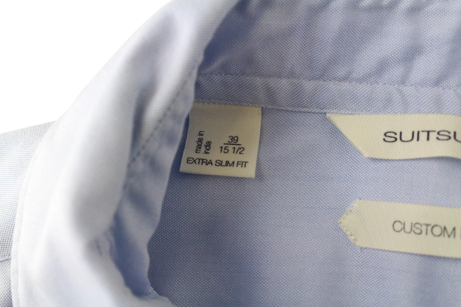 SUITSUPPLY Men's Formal Shirt 39/15 1/2 Light Blue Extra Slim Cotton Cutaway