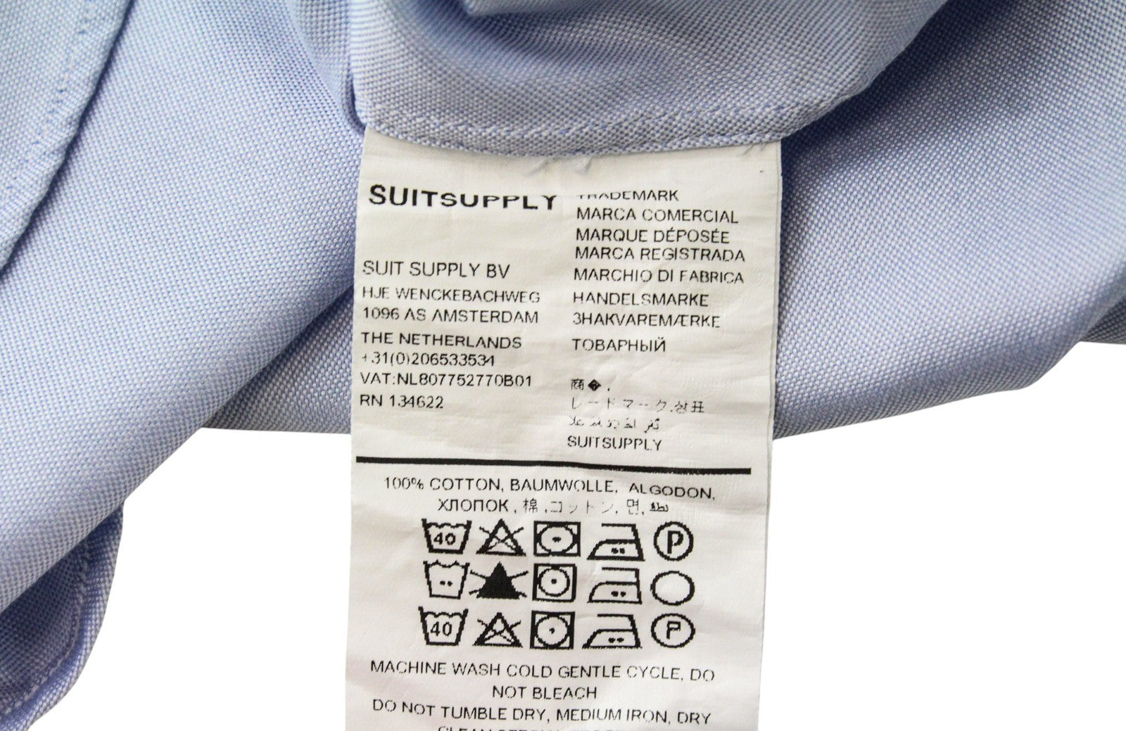 SUITSUPPLY Men's Formal Shirt 39/15 1/2 Light Blue Extra Slim Cotton Cutaway