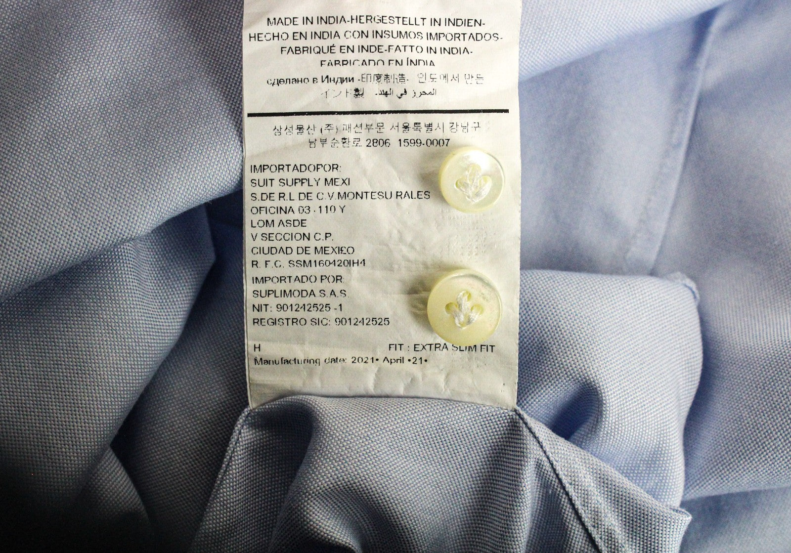 SUITSUPPLY Men's Formal Shirt 39/15 1/2 Light Blue Extra Slim Cotton Cutaway