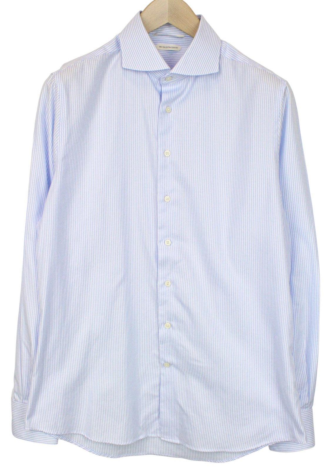 SUITSUPPLY Men's Formal Shirt 41/16 Blue Striped Cotton Try On Extra Slim Cut