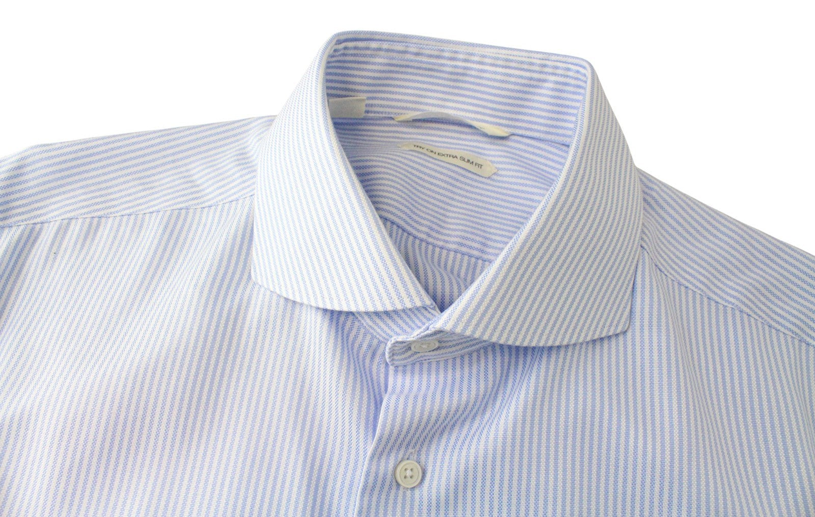 SUITSUPPLY Men's Formal Shirt 41/16 Blue Striped Cotton Try On Extra Slim Cut