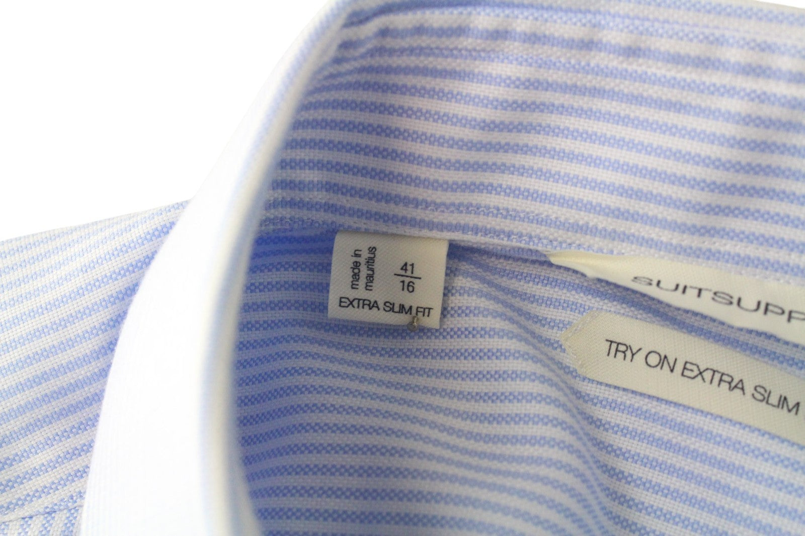 SUITSUPPLY Men's Formal Shirt 41/16 Blue Striped Cotton Try On Extra Slim Cut