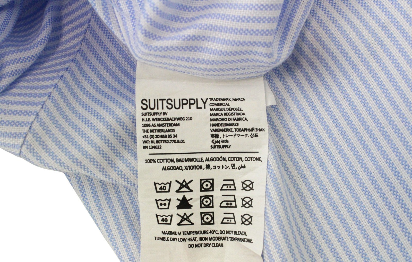 SUITSUPPLY Men's Formal Shirt 41/16 Blue Striped Cotton Try On Extra Slim Cut