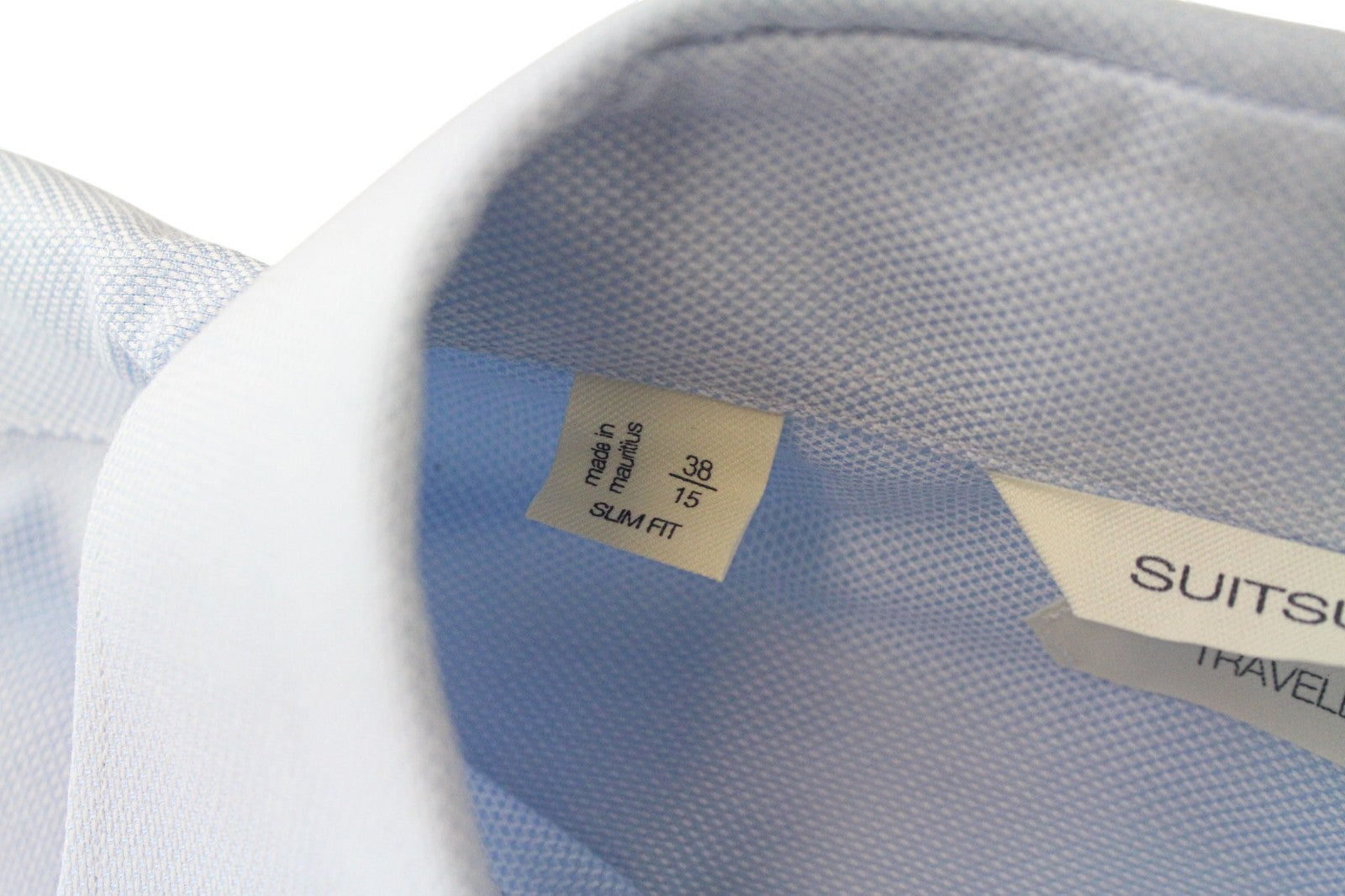 SUITSUPPLY Men's Formal Shirt 38/15 Light Blue Cotton Slim Fit Melange Design