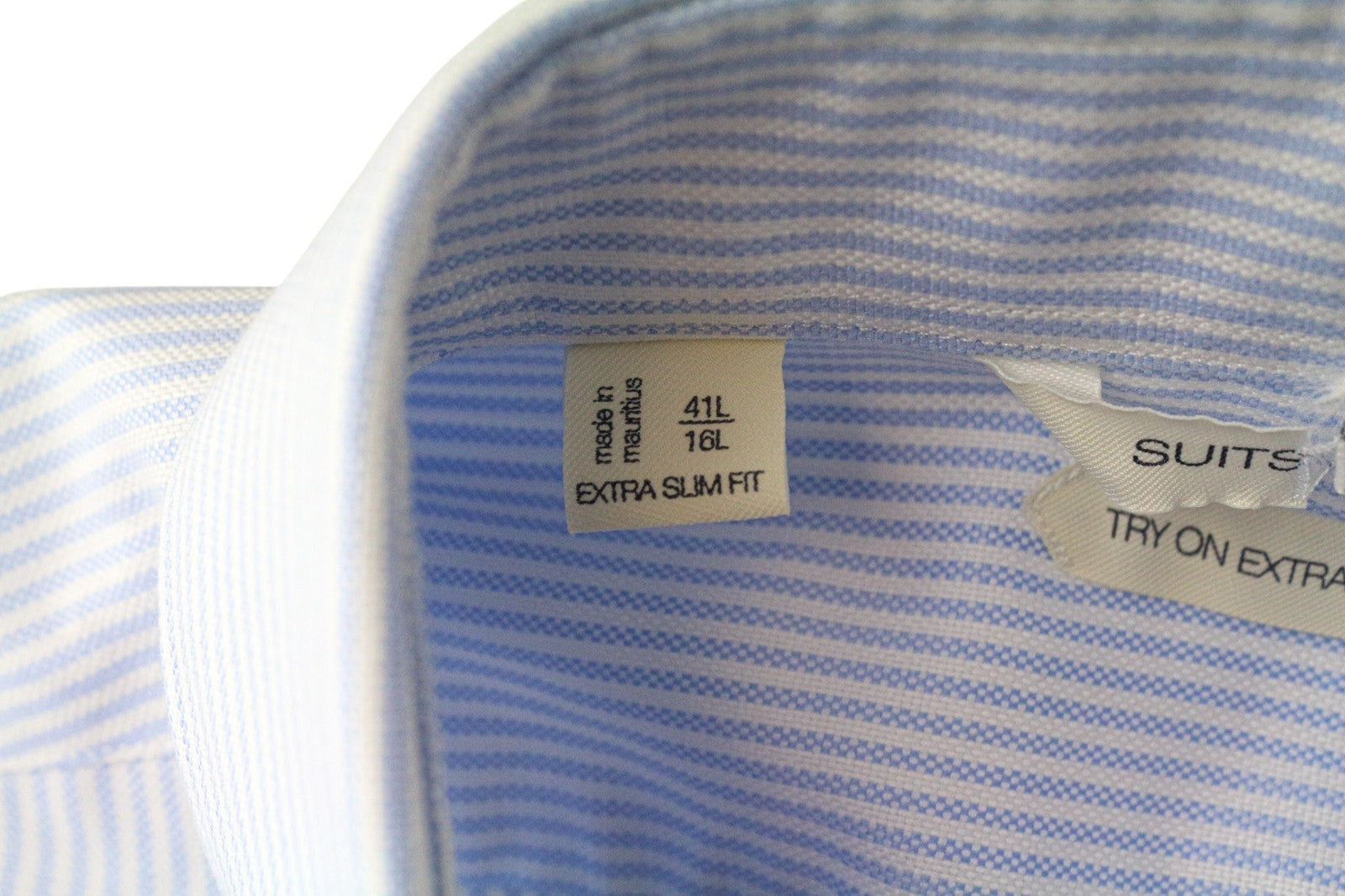 SUITSUPPLY Men's Formal Shirt 41L/16L Blue Striped Cotton Extra Slim Try On