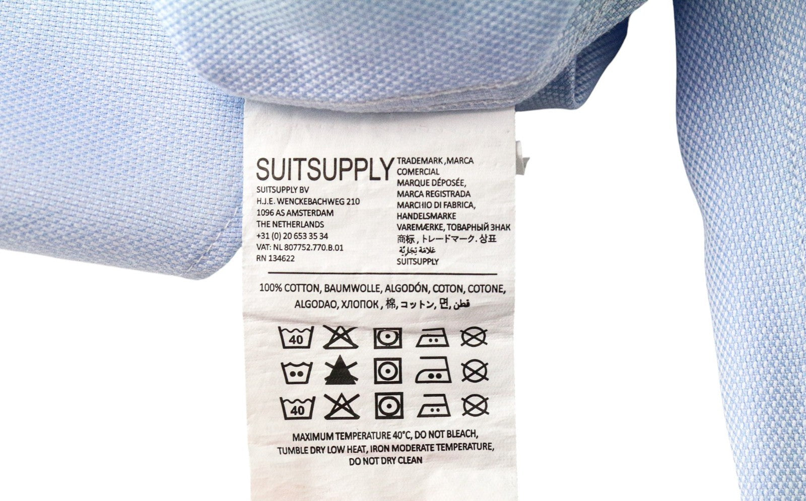 SUITSUPPLY Men's Formal Shirt 39L/15 1/2L Light Blue Cotton Try On Slim Fit