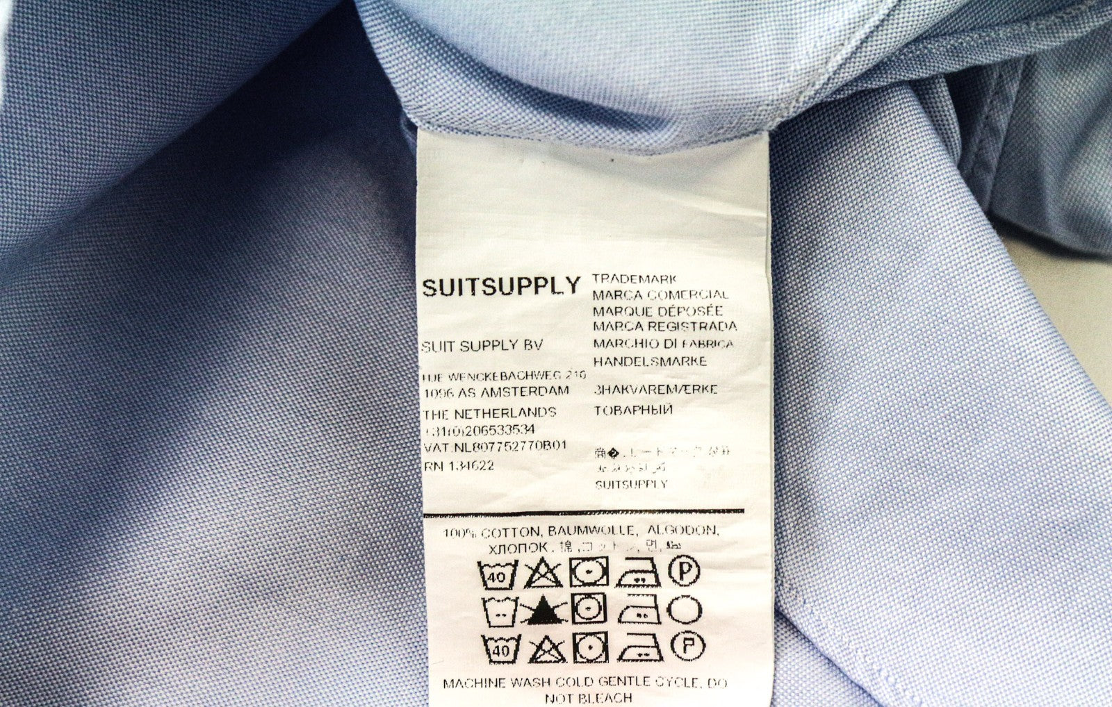 SUITSUPPLY Men's Formal Shirt 39/15 1/2 Blue Cotton Classic Extra Slim Fit