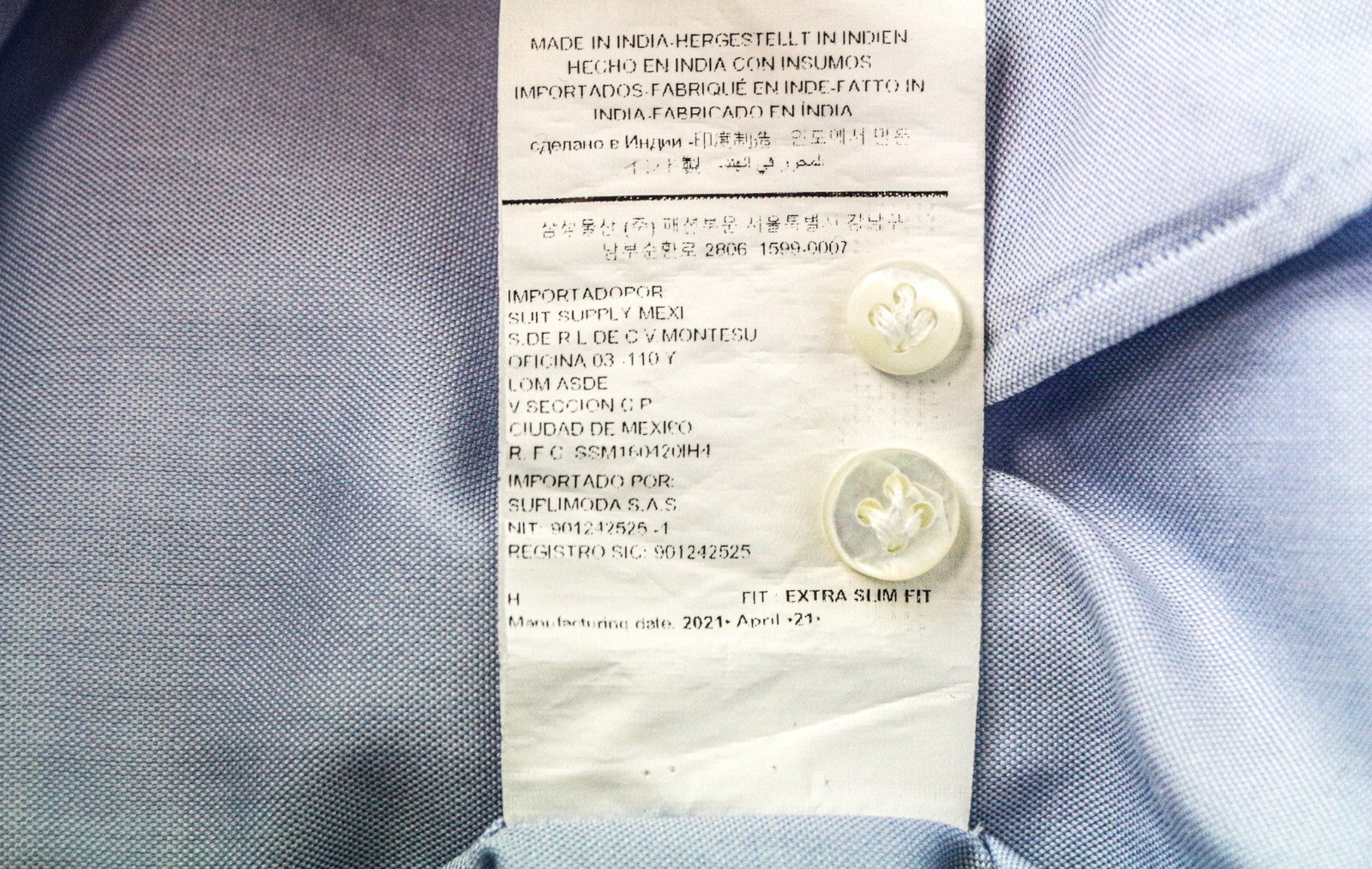 SUITSUPPLY Men's Formal Shirt 39/15 1/2 Blue Cotton Classic Extra Slim Fit