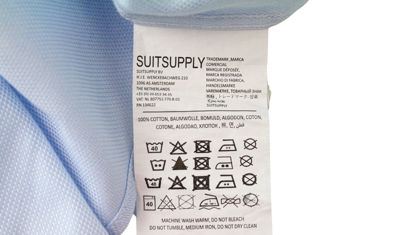 SUITSUPPLY Men's Formal Shirt 43.7/17L Light Blue Try On Cotton Slim Fit