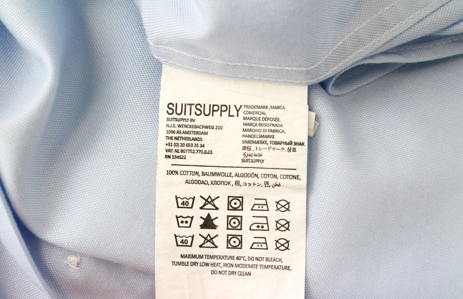 SUITSUPPLY Men's Formal Shirt 44/17 1/2 Blue Cotton Long Sleeve Slim Fit