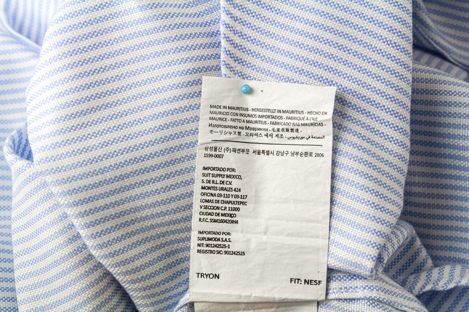 SUITSUPPLY Men's Formal Shirt 46/18 Blue Striped Cotton Long Sleeve Extra Slim