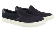 MONCLER Men Flats EU41 Dark Blue Denim Look Slip On Almond Toe Leather Details