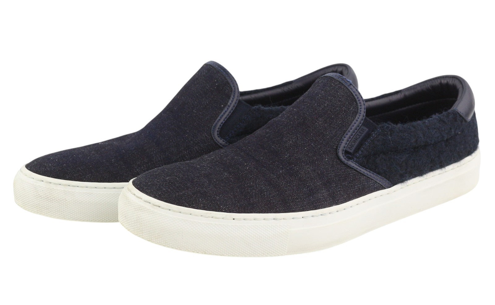 MONCLER Men Flats EU41 Dark Blue Denim Look Slip On Almond Toe Leather Details