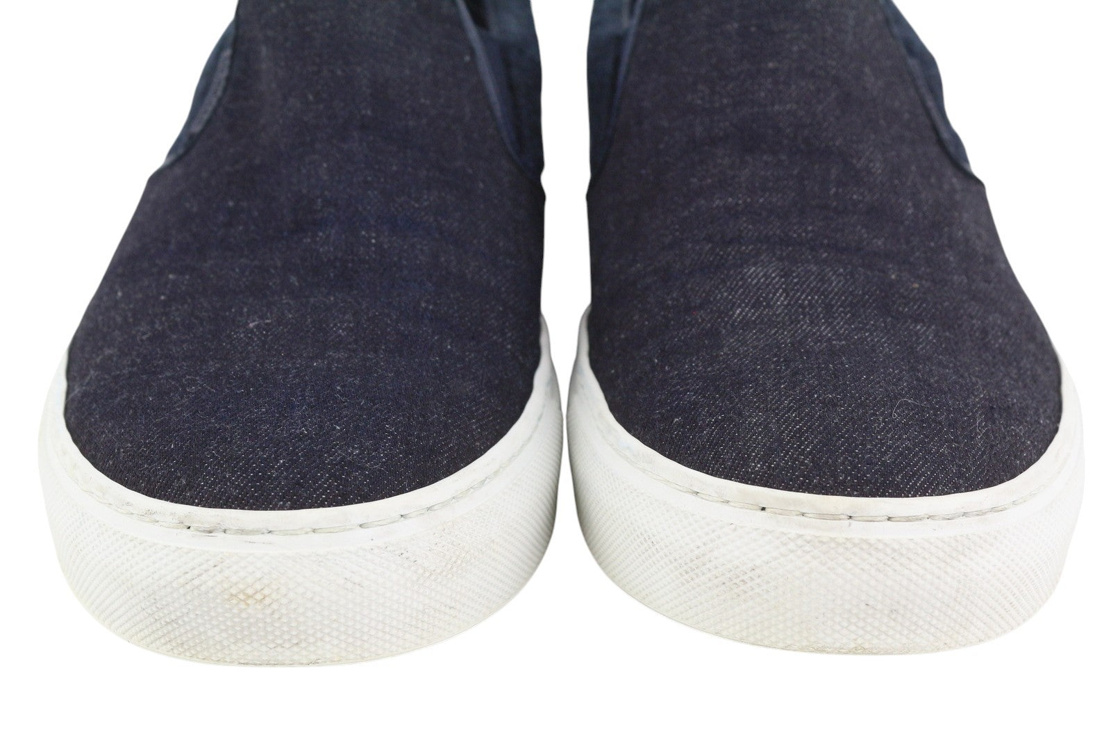 MONCLER Men Flats EU41 Dark Blue Denim Look Slip On Almond Toe Leather Details