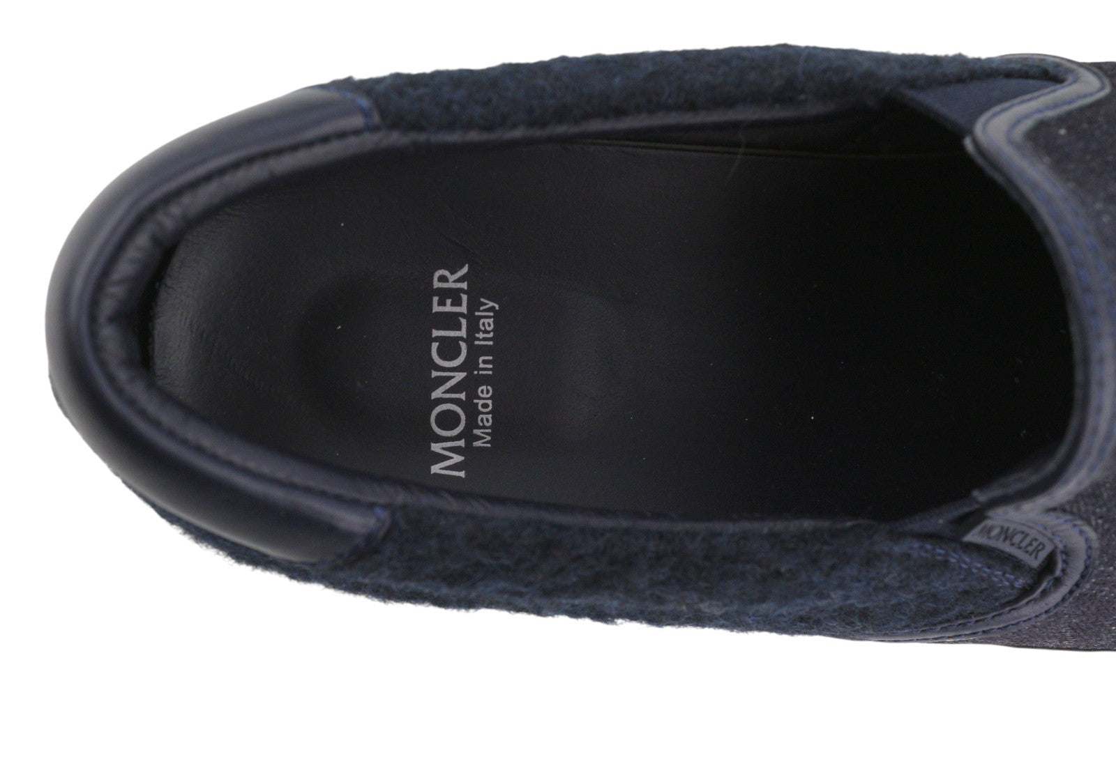 MONCLER Men Flats EU41 Dark Blue Denim Look Slip On Almond Toe Leather Details