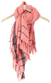 MAISON SCOTCH Women's Scarf OS Pink Striped Cotton Lightweight with Tassels