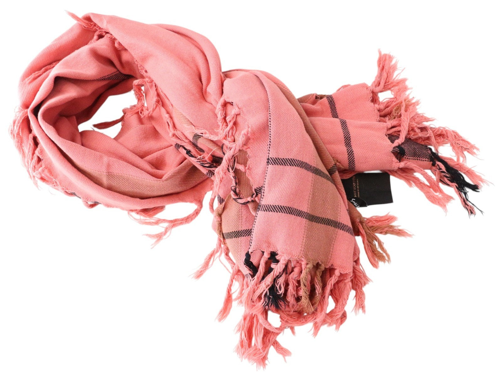 MAISON SCOTCH Women's Scarf OS Pink Striped Cotton Lightweight with Tassels