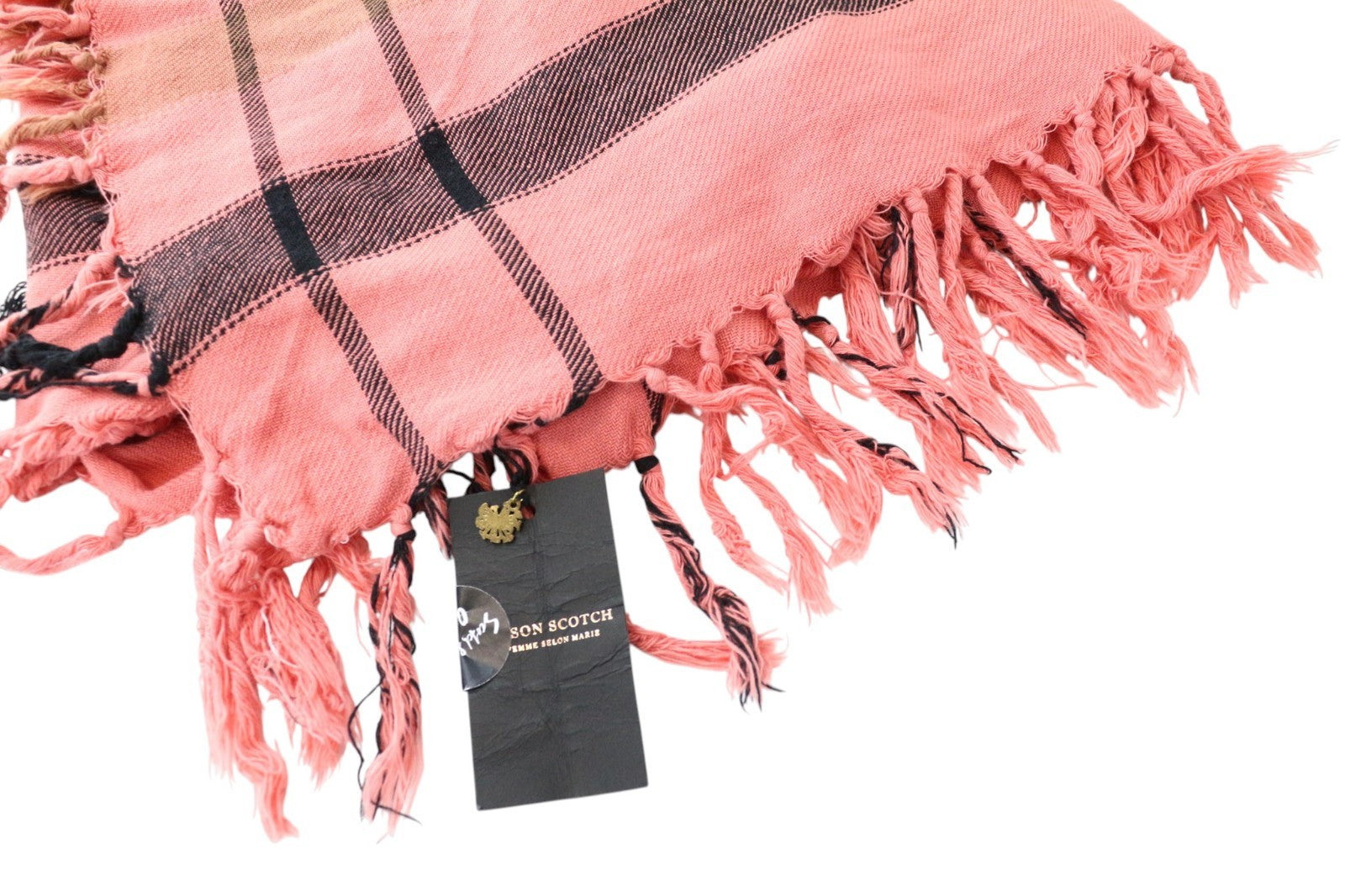 MAISON SCOTCH Women's Scarf OS Pink Striped Cotton Lightweight with Tassels