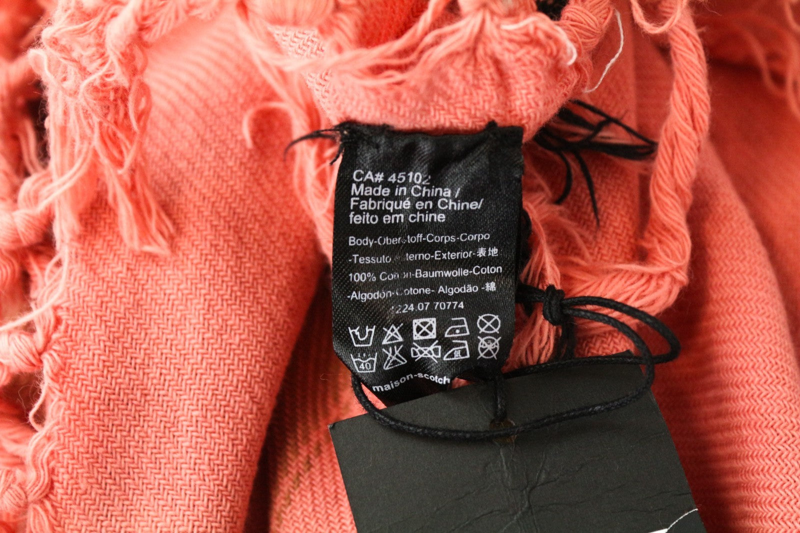 MAISON SCOTCH Women's Scarf OS Pink Striped Cotton Lightweight with Tassels